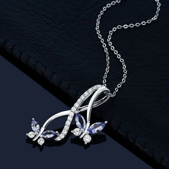 Other - NEW! Beautiful Sapphire Butterfly Silver Necklace